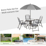 6Pc Patio Dining Set with Umbrella, 4 Folding Chairs Glass Table by Outsunny