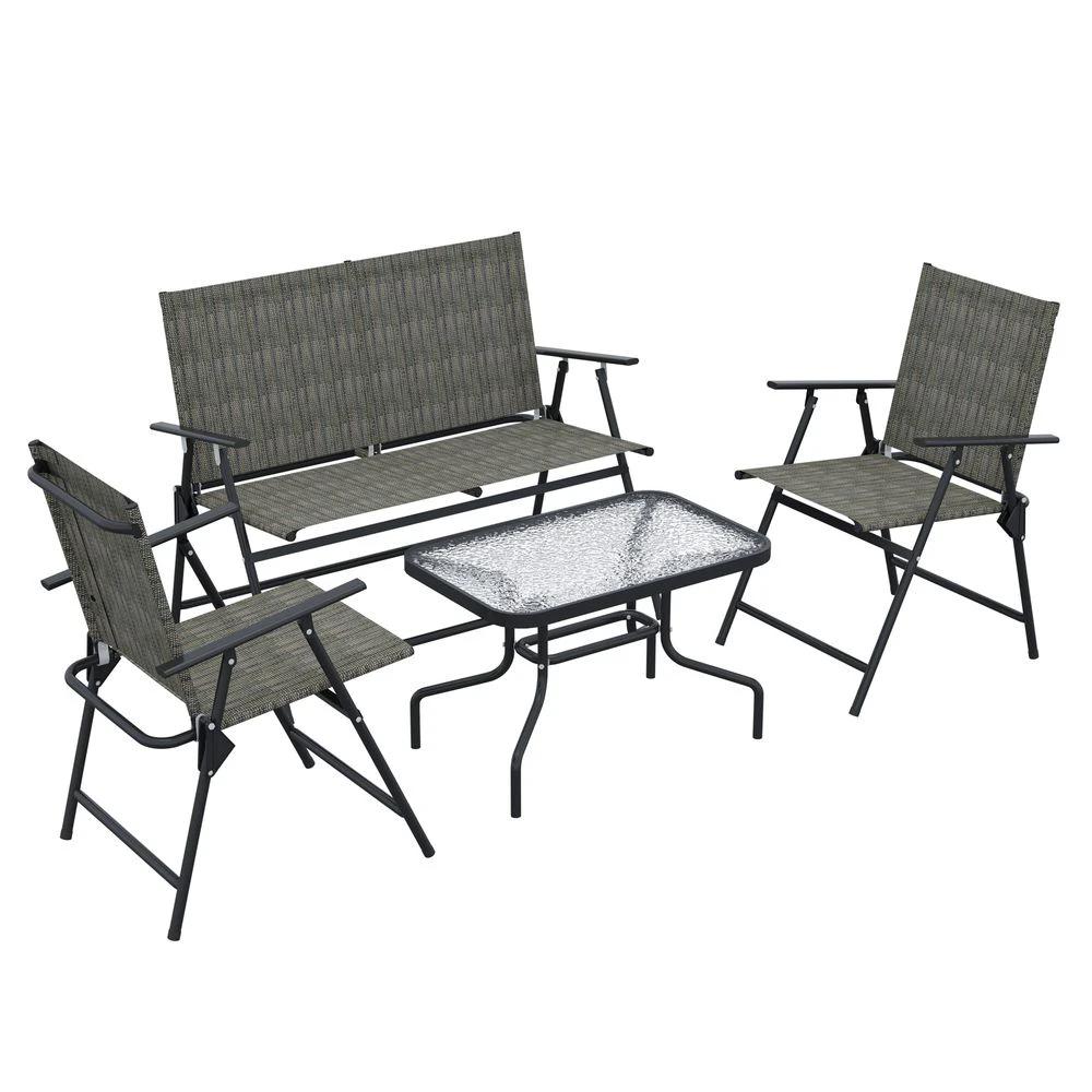 Outsunny Patio Furniture Set, Garden Set with Table, Foldable Chairs, a Loveseat by Outsunny