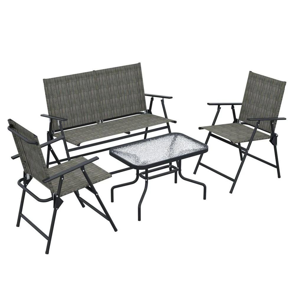 Outsunny Patio Furniture Set, Garden Set with Table, Foldable Chairs, a Loveseat by Outsunny