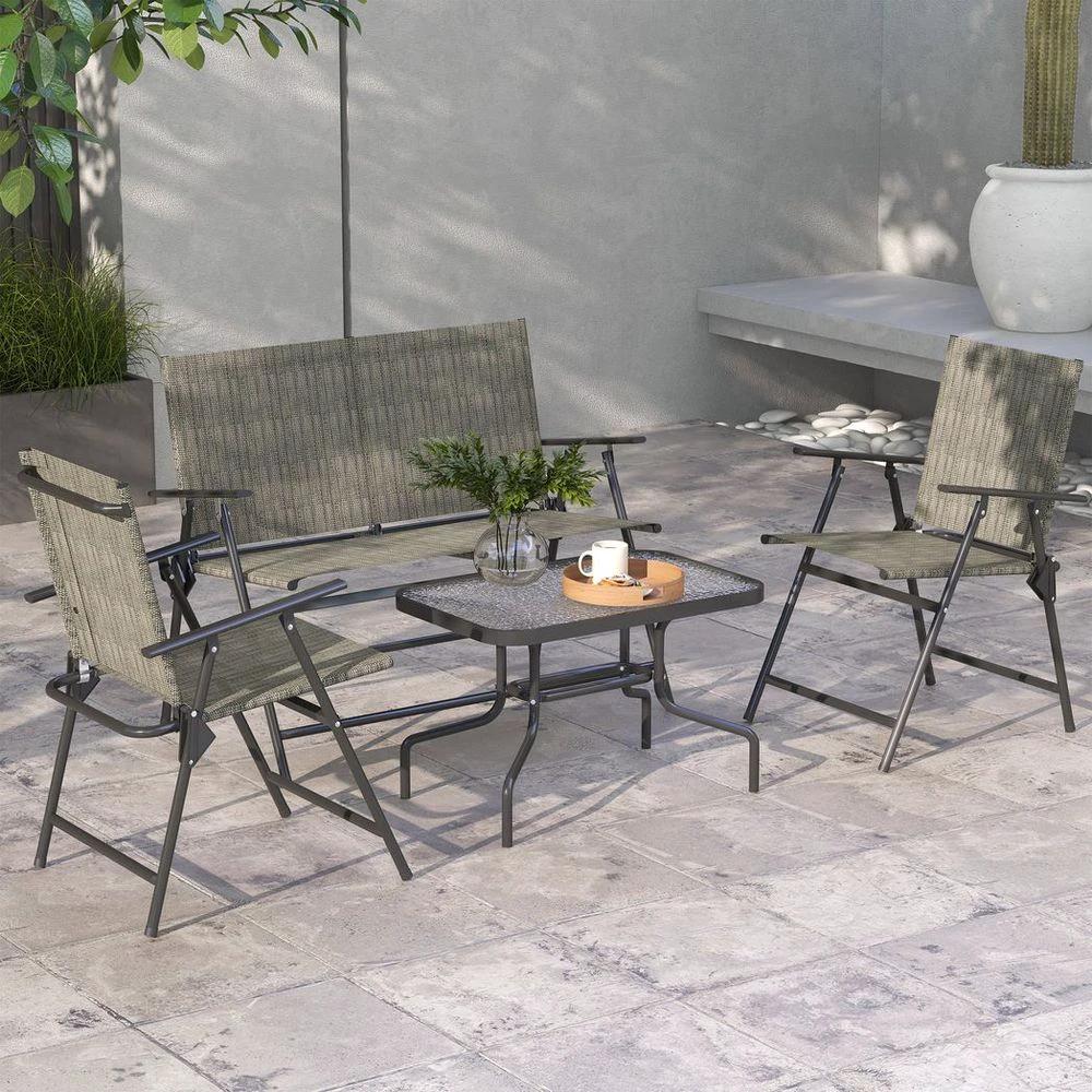 Outsunny Patio Furniture Set, Garden Set with Table, Foldable Chairs, a Loveseat by Outsunny