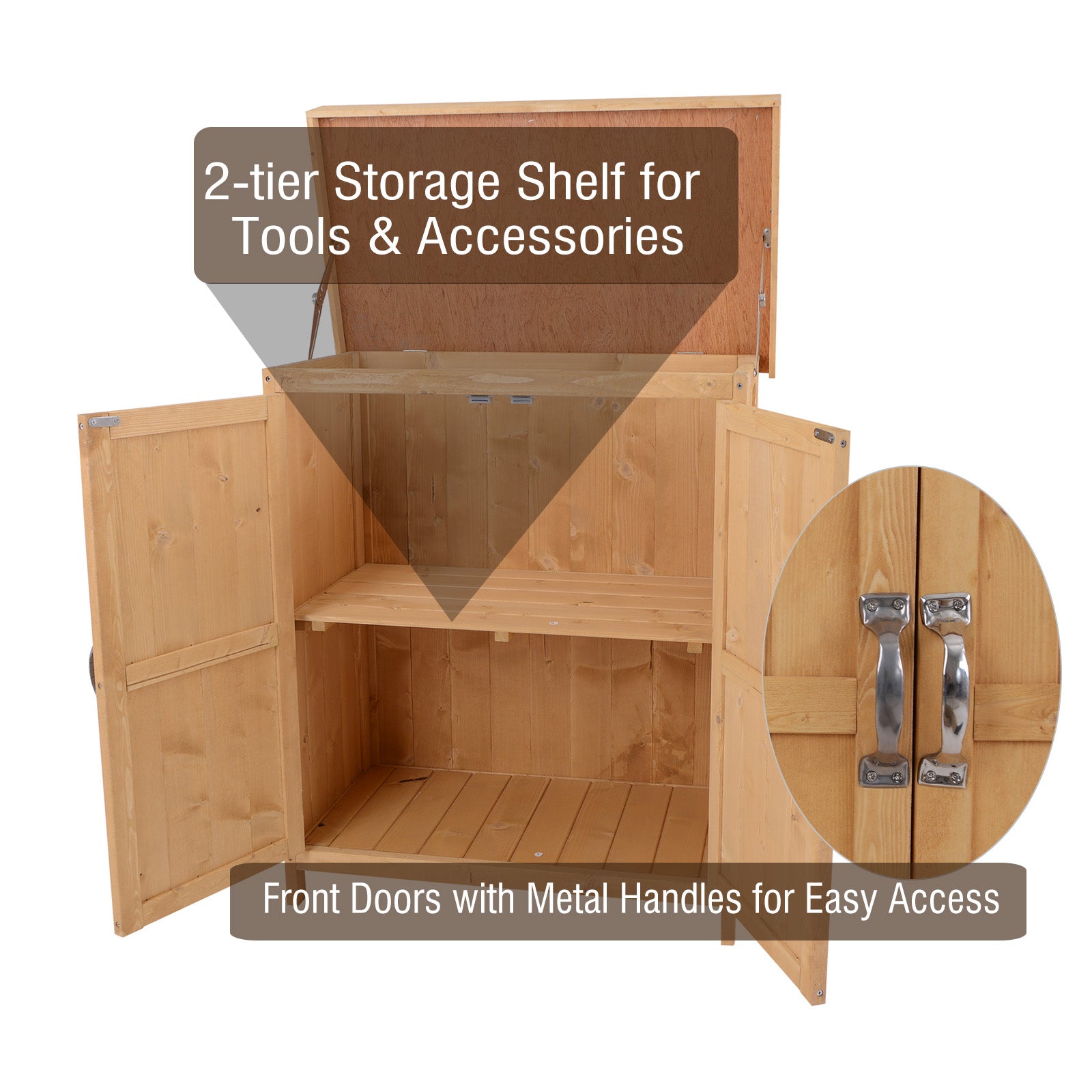 74x43x88cm Garden Shed Storage Wooden Chest Double Doors Shelf Hinged Roof - Garden Shed from Outsunny