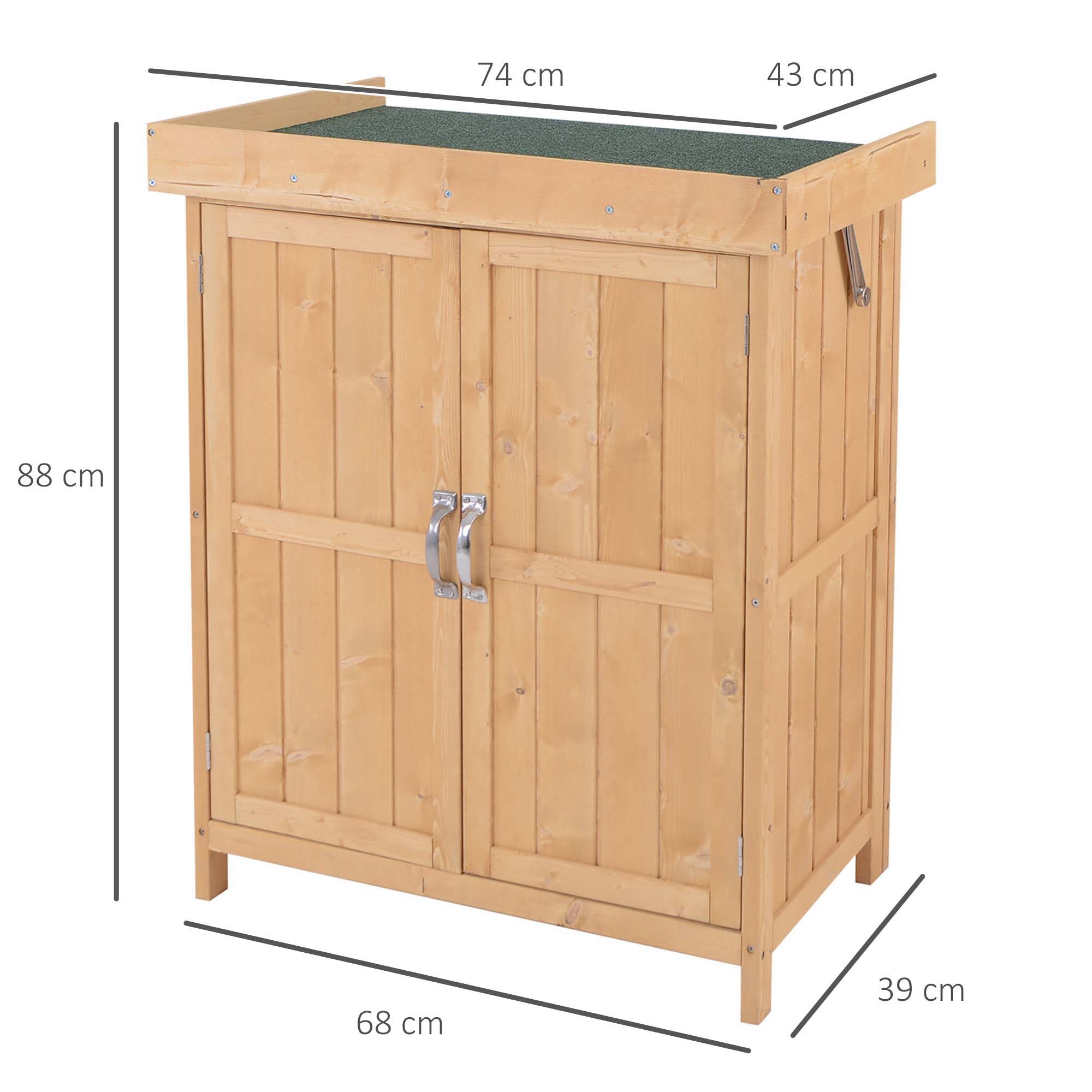 74x43x88cm Garden Shed Storage Wooden Chest Double Doors Shelf Hinged Roof - Garden Shed from Outsunny