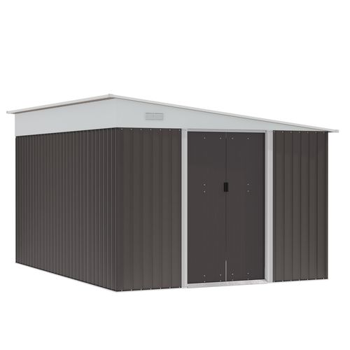 11.3 x 9.2ft Steel Garden Shed Metal Tool House Double Doors & 2 Air Vents, Grey - Garden Shed from Outsunny