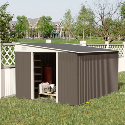 11.3 x 9.2ft Steel Garden Shed Metal Tool House Double Doors & 2 Air Vents, Grey - Garden Shed from Outsunny
