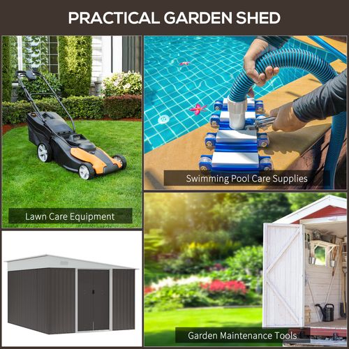 11.3 x 9.2ft Steel Garden Shed Metal Tool House Double Doors & 2 Air Vents, Grey - Garden Shed from Outsunny