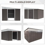 11.3 x 9.2ft Steel Garden Shed Metal Tool House Double Doors & 2 Air Vents, Grey - Garden Shed from Outsunny