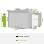 11.3 x 9.2ft Steel Garden Shed Metal Tool House Double Doors & 2 Air Vents, Grey - Garden Shed from Outsunny