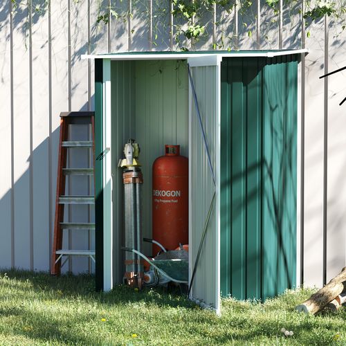 4.7ft x 2.8ft Garden Shed Steel Sloped Roof Door w/ Latch Green - Garden Shed from Outsunny