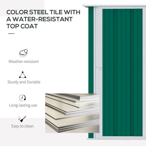 4.7ft x 2.8ft Garden Shed Steel Sloped Roof Door w/ Latch Green - Garden Shed from Outsunny