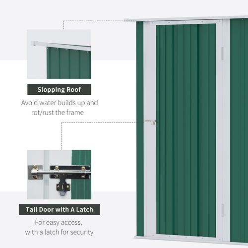 4.7ft x 2.8ft Garden Shed Steel Sloped Roof Door w/ Latch Green - Garden Shed from Outsunny