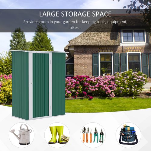 4.7ft x 2.8ft Garden Shed Steel Sloped Roof Door w/ Latch Green - Garden Shed from Outsunny