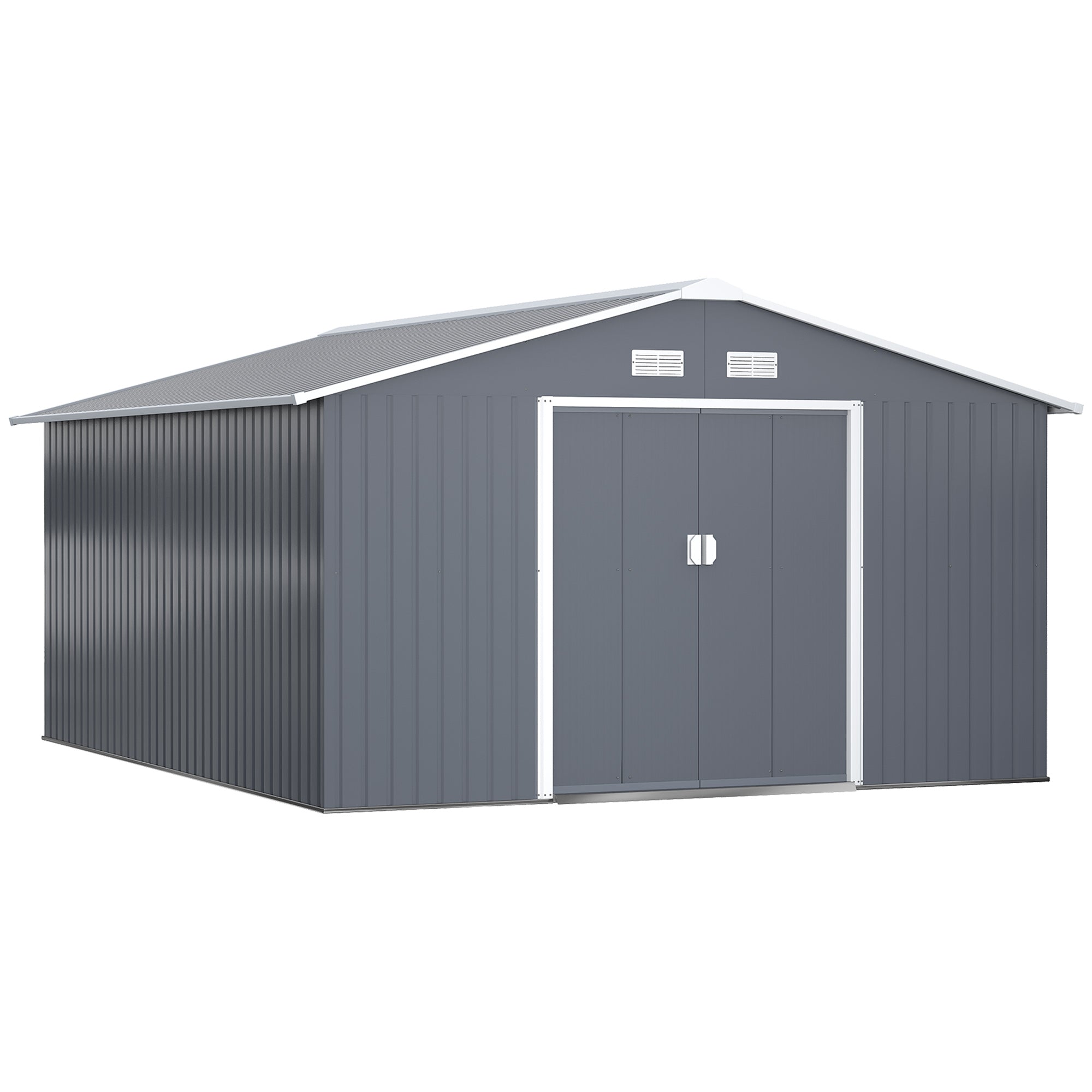 6.5 x 11FT Foundation Ventilation Steel Outdoor Garden Shed Grey - Garden Shed from Outsunny