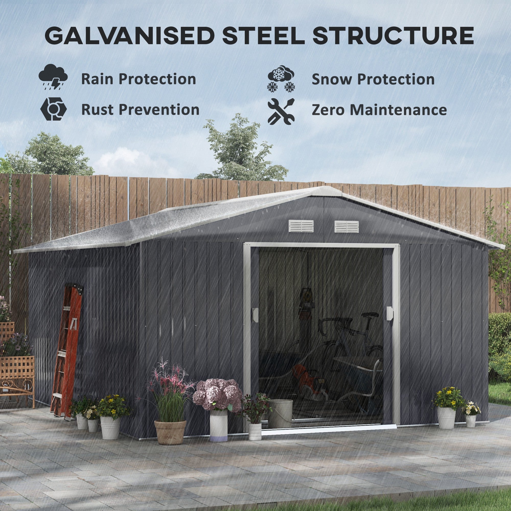 6.5 x 11FT Foundation Ventilation Steel Outdoor Garden Shed Grey - Garden Shed from Outsunny