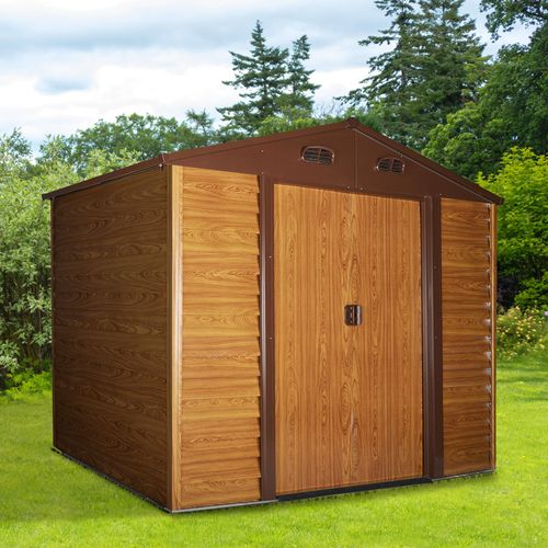9.1x6.4ft Metal Garden Shed House Tool Storage & Foundation & Ventilation Brown - Garden Shed from Outsunny
