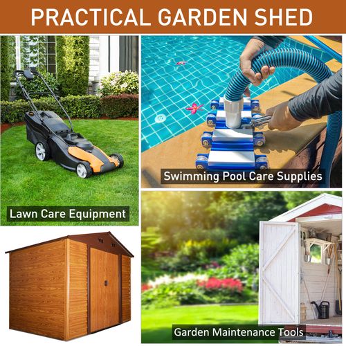 9.1x6.4ft Metal Garden Shed House Tool Storage & Foundation & Ventilation Brown - Garden Shed from Outsunny