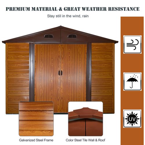 9.1x6.4ft Metal Garden Shed House Tool Storage & Foundation & Ventilation Brown - Garden Shed from Outsunny
