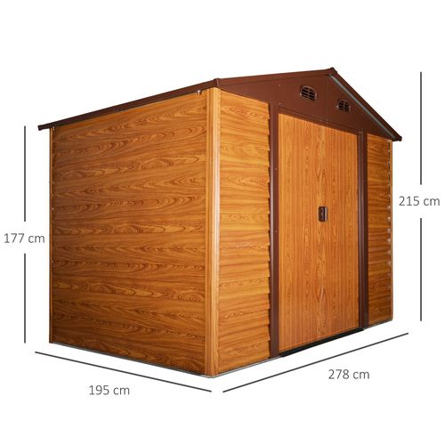 9.1x6.4ft Metal Garden Shed House Tool Storage & Foundation & Ventilation Brown - Garden Shed from Outsunny