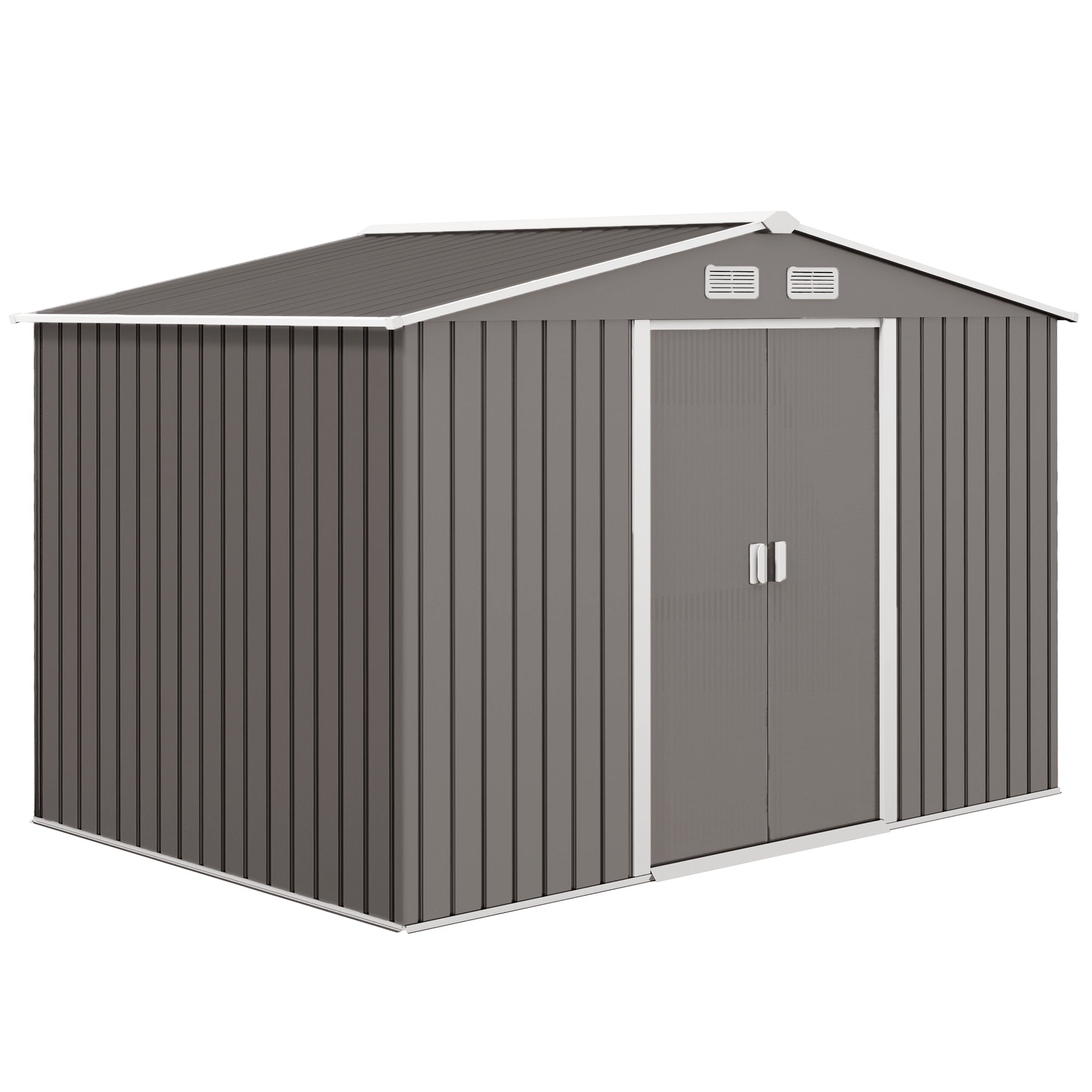 9 x 6FT Foundation Ventilation Steel Outdoor Garden Shed Grey - Garden Shed from Outsunny