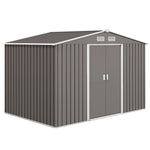 Outsunny 9 x 6FT Foundation Ventilation Steel Outdoor Garden Shed Grey - Garden Shed
