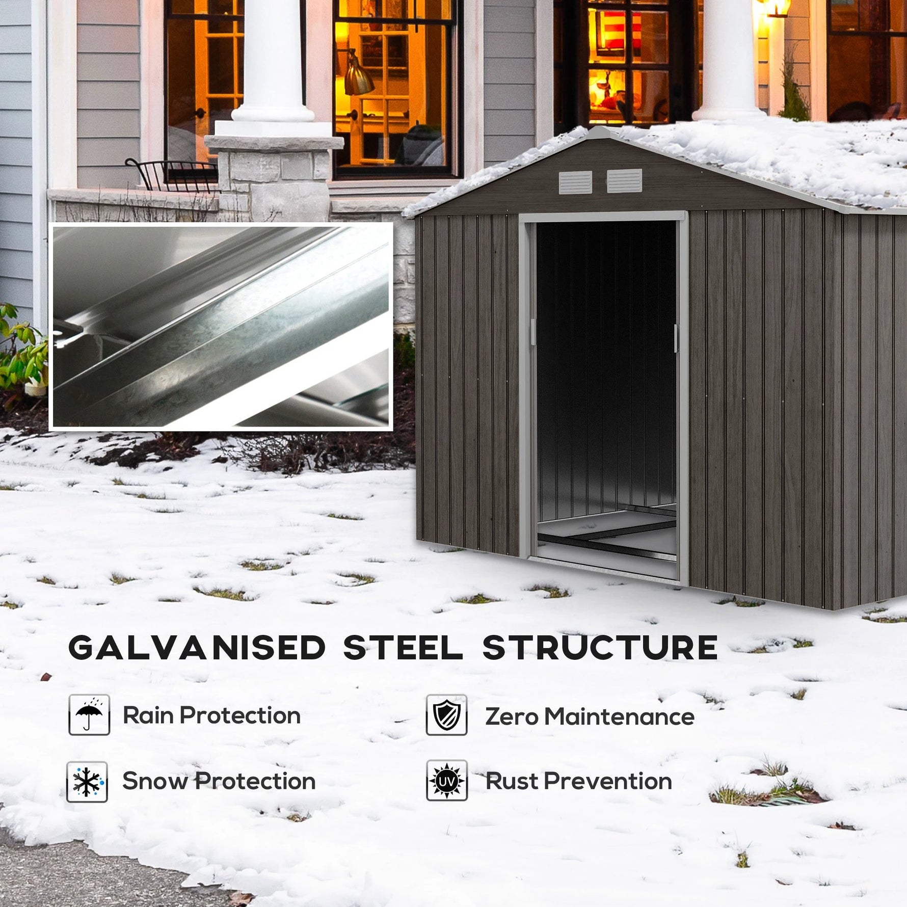 Outsunny 9 x 6FT Foundation Ventilation Steel Outdoor Garden Shed Grey - Garden Shed