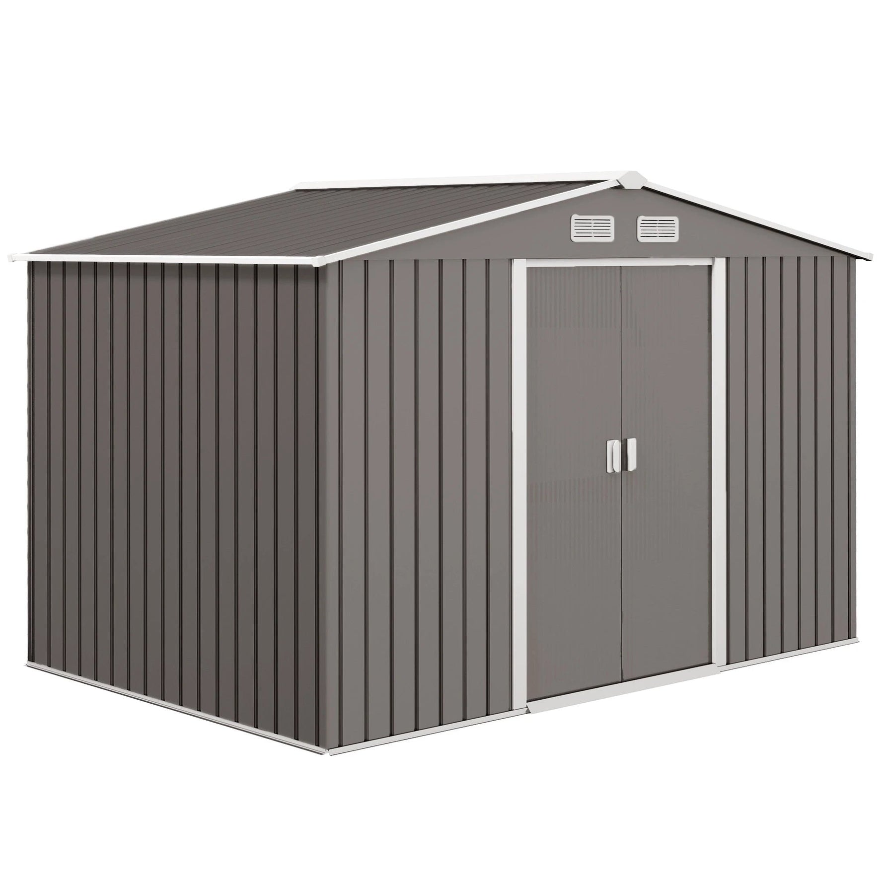 Outsunny 9 x 6FT Foundation Ventilation Steel Outdoor Garden Shed Grey - Garden Shed