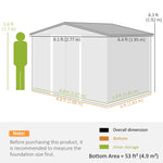 Outsunny 9 x 6FT Foundation Ventilation Steel Outdoor Garden Shed Grey - Garden Shed
