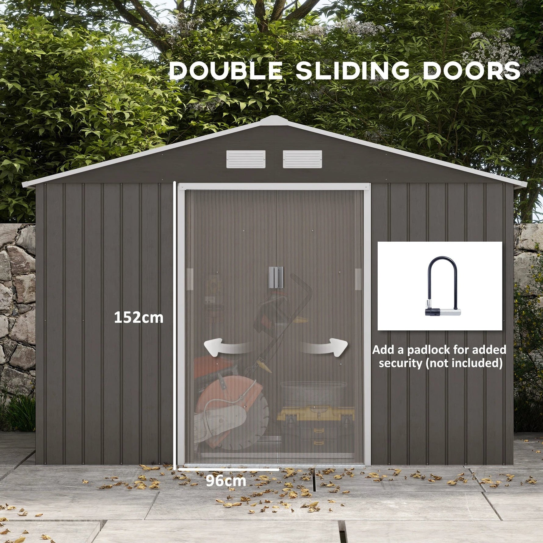 Outsunny 9 x 6FT Foundation Ventilation Steel Outdoor Garden Shed Grey - Garden Shed