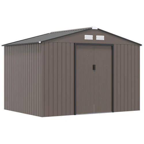9 X 6FT Outdoor Storage Garden Shed Sliding Door Galvanised Metal Brown by Outsunny