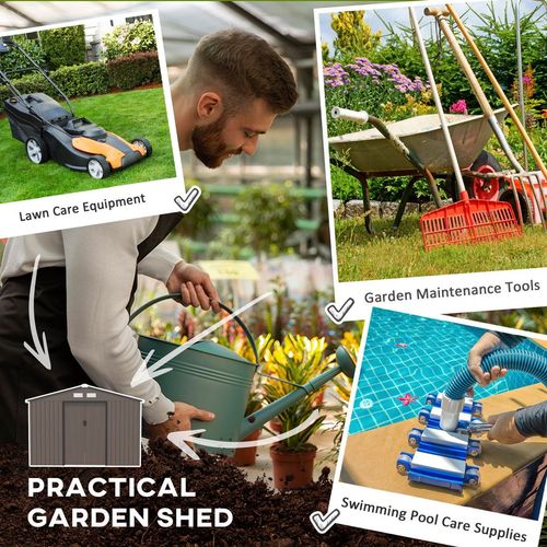 9 X 6FT Outdoor Storage Garden Shed Sliding Door Galvanised Metal Brown - Garden Shed from Outsunny