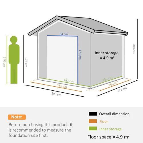 9'x6' Galvanized Metal Garden Shed Tool Storage Shed for Backyard Patio by Outsunny