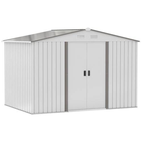 Garden Shed Storage Large Yard Store Sliding Door Metal Roof Tool Box Silver by Outsunny