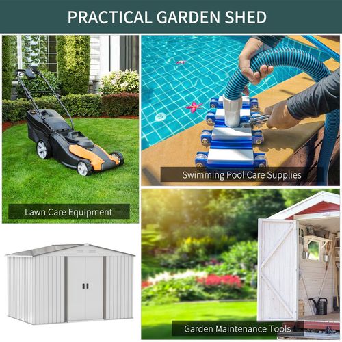 Garden Shed Storage Large Yard Store Sliding Door Metal Roof Tool Box Silver - Garden Shed from Outsunny