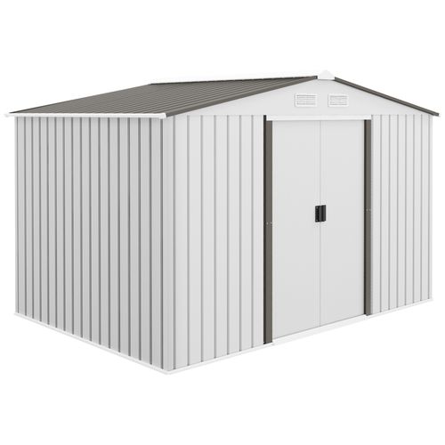 Garden Shed Storage Large Yard Store Sliding Door Metal Roof Tool Box Silver - Garden Shed from Outsunny