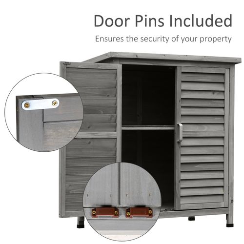 Garden Shed Wooden  2 Door Unit Solid Fir Wood 87x46.5x96.5cm, Grey - Garden Shed from Outsunny