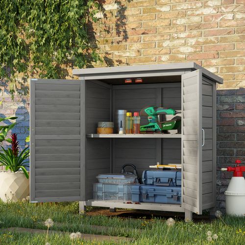 Garden Shed Wooden  2 Door Unit Solid Fir Wood 87x46.5x96.5cm, Grey - Garden Shed from Outsunny