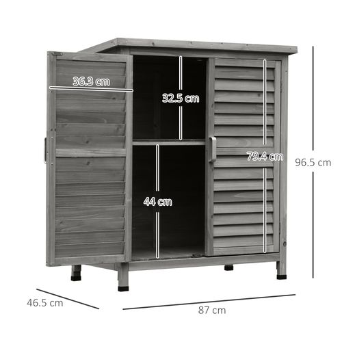 Garden Shed Wooden  2 Door Unit Solid Fir Wood 87x46.5x96.5cm, Grey - Garden Shed from Outsunny
