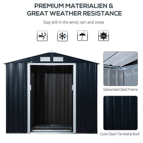 Lockable Garden Shed Large Patio Roofed Foundation 7ft x 4ft,Grey Vent - Garden Shed from Outsunny