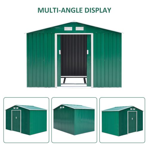 Metal 9x6 ft Garden Shed Storage Door Roof Building Container-Green - Garden Shed from Outsunny