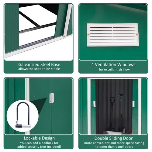 Metal 9x6 ft Garden Shed Storage Door Roof Building Container-Green - Garden Shed from Outsunny