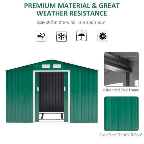 Metal 9x6 ft Garden Shed Storage Door Roof Building Container-Green - Garden Shed from Outsunny