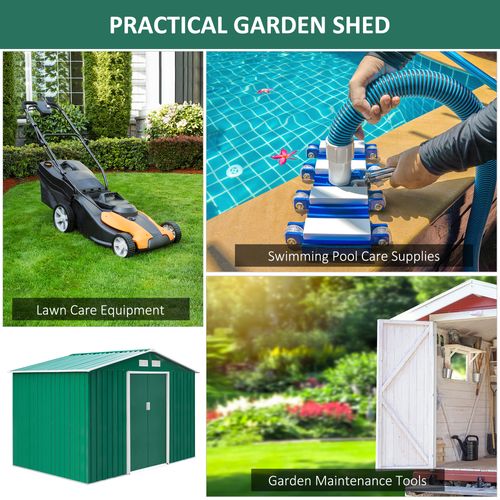 Metal 9x6 ft Garden Shed Storage Door Roof Building Container-Green - Garden Shed from Outsunny