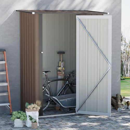 Outdoor Storage Shed Steel Garden Shed with Lockable Door Brown - Garden Shed from Outsunny