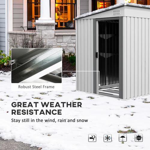 Outsunny 5 x 7FT Garden Shed with Foundation Lean to Metal Tool Shed White by Outsunny