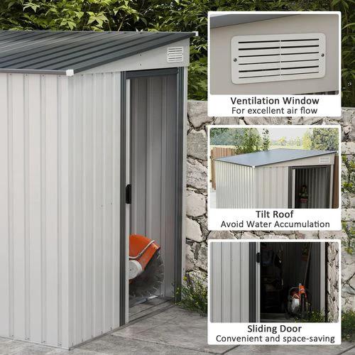 Outsunny 5 x 7FT Garden Shed with Foundation Lean to Metal Tool Shed White by Outsunny