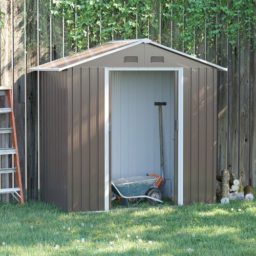 Outsunny 6.5x3.5ft Metal Garden Shed for Garden and Outdoor Storage, Grey - Garden Shed from Outsunny