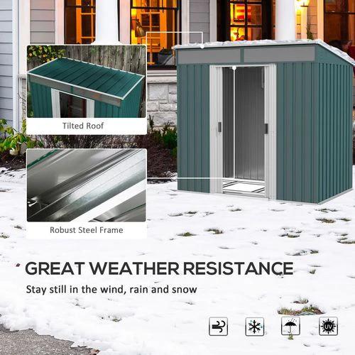Outsunny 6.5x4FT Garden Shed with Foundation Lockable Metal Tool Shed Green by Outsunny