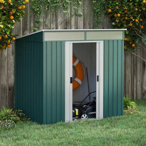 Outsunny 6.5x4FT Garden Shed with Foundation Lockable Metal Tool Shed Green by Outsunny