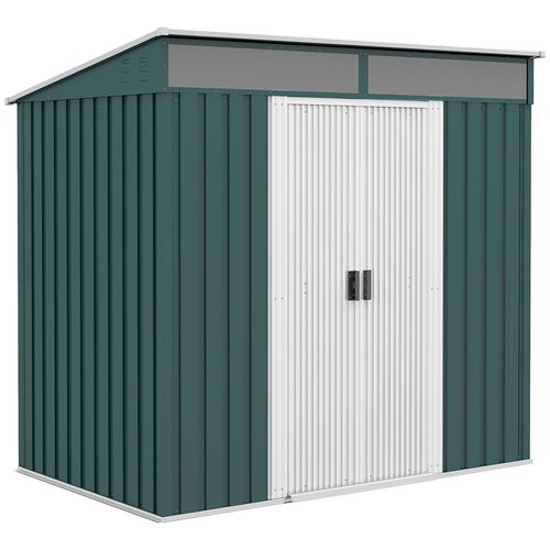 Outsunny 6.5x4FT Garden Shed with Foundation Lockable Metal Tool Shed Green - Garden Shed from Outsunny