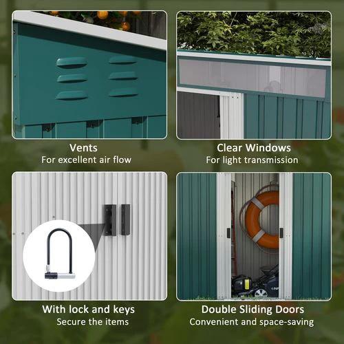 Outsunny 6.5x4FT Garden Shed with Foundation Lockable Metal Tool Shed Green by Outsunny