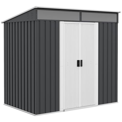Outsunny 6.5x4FT Garden Shed with Foundation Lockable Metal Tool Shed Grey - Garden Shed from Outsunny